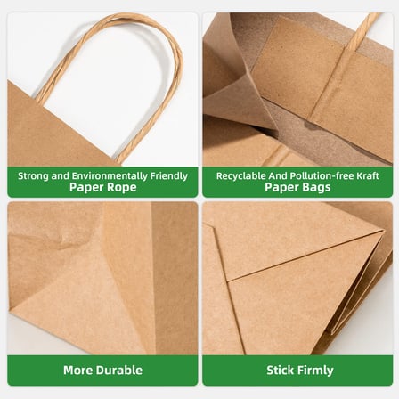 9.84" x 5.12" x 13.39" Kraft paper bag with handles​ shown with features.jpg