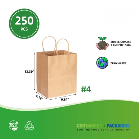 9.84" x 5.12" x 13.39" Brown paper shopping bag with handles​ shown with dimensions.jpg