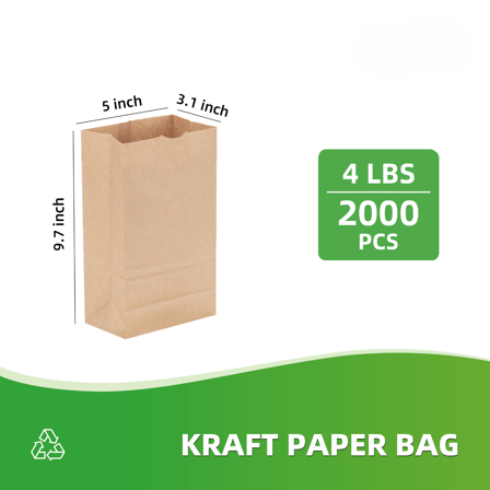 4 lb Kraft Paper Bags 5" x 3.1" x 9.7" - (2000/Case)