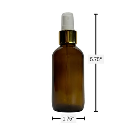 4 oz. (120 ml) Amber Boston Round Glass Bottle with White Fine Mist Sprayer, Gold Collar and Clear Overcap