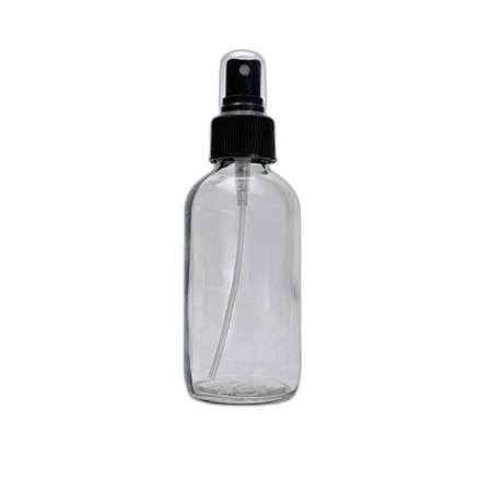 4 oz. (120 ml) Clear Boston Round Glass Bottle with Black Fine Mist Sprayer