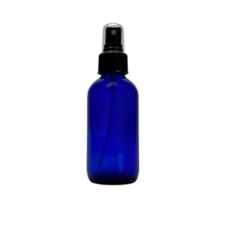 4 oz. (120 ml) Cobalt Blue Boston Round Glass Bottle with Black Fine Mist Sprayer