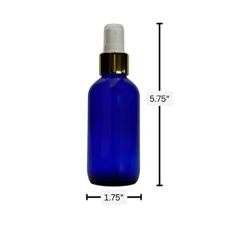 4 oz. (120 ml) Cobalt Blue Boston Round Glass Bottle with White Fine Mist Sprayer, Gold Collar and Clear Overcap