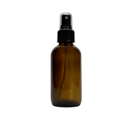 4 oz. (60 ml) Amber Boston Round Glass Bottle with Black Fine Mist Sprayer and Clear Overcap