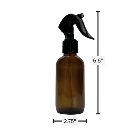 4 oz. (60 ml) Amber Boston Round Glass Bottle with Black Mini Trigger Sprayer 