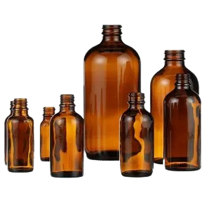 4 oz Amber Boston Round Glass Bottle with 22-400 Neck Finish - (128/Case)