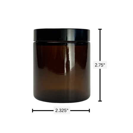 4 oz. Amber Glass 58-400 Straight Sided Round Jar with PP Black Lid and Sealing Disc Liner