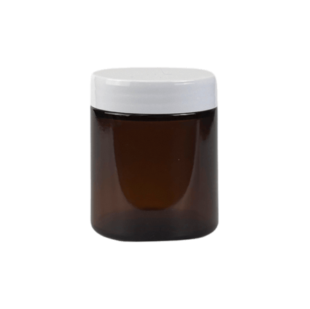 4 oz. Amber Glass 58-400 Straight Sided Round Jar with PP White Lid