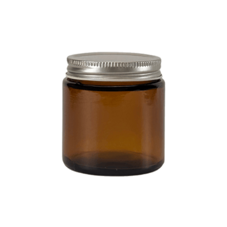 4 oz. Amber Glass 58-400 Straight Sided Round Jar with Silver Metal Lid