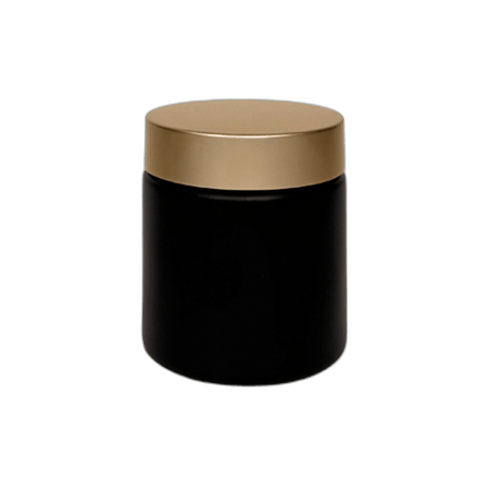 4 oz. Black Matte Glass 58-400 Straight Sided Round Jar with Brushed Gold Lid and Sealing Disc Liner