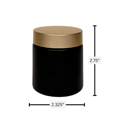 4 oz. Black Matte Glass 58-400 Straight Sided Round Jar with Brushed Gold Lid and Sealing Disc Liner