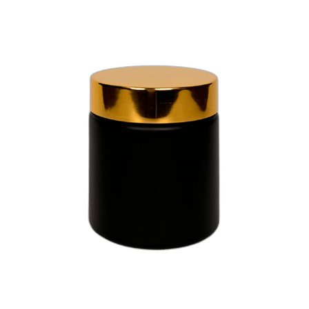 4 oz. Black Matte Glass 58-400 Straight Sided Round Jar with Gold Lid and Sealing Disc Liner