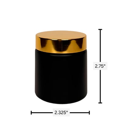 4 oz. Black Matte Glass 58-400 Straight Sided Round Jar with Gold Lid and Sealing Disc Liner 