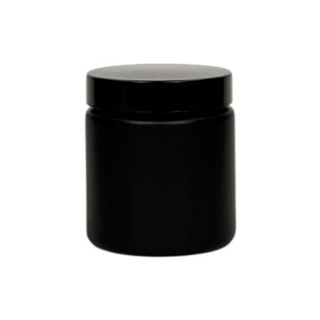 4 oz. Black Matte Glass 58-400 Straight Sided Round Jar with PP White Lid and Sealing Disc Liner - (24/Case)