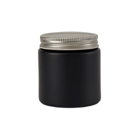 4 oz. Black Matte Glass 58-400 Straight Sided Round Jar with Silver Metal Lid