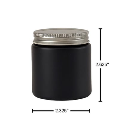 4 oz. Black Matte Glass 58-400 Straight Sided Round Jar with Silver Metal Lid 