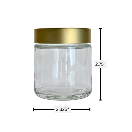 4 oz. Clear Glass 58-400 Straight Sided Round Jar with Brushed Gold lid and Sealing Disc Liner