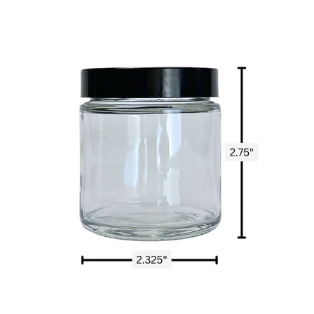 4 oz. Clear Glass 58-400 Straight Sided Round Jar with PP Black Lid and Sealing Disc Liner