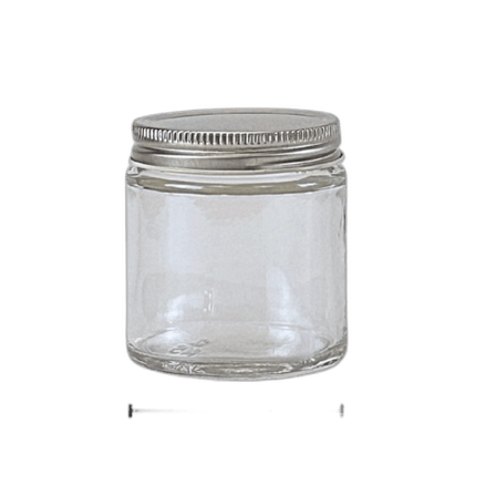 4 oz. Clear Glass 58-400 Straight Sided Round Jar with Silver Metal Lid