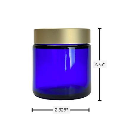 4 oz. Cobalt Blue Glass 58-400 Straight Sided Round Jar with Brushed Gold Lid and Sealing Disc Liner