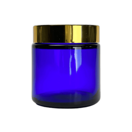 4 oz. Cobalt Blue Glass 58-400 Straight Sided Round Jar with Gold Lid and Sealing Disc