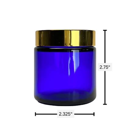 4 oz. Cobalt Blue Glass 58-400 Straight Sided Round Jar with Gold Lid and Sealing Disc