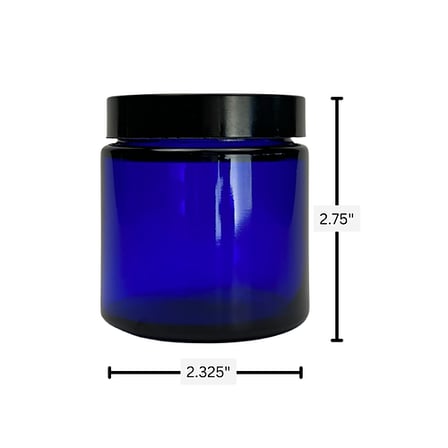 4 oz. Cobalt Blue Glass 58-400 Straight Sided Round Jar with PP Black Lid and Sealing Disc Liner