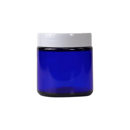 4 oz. Cobalt Blue Glass 58-400 Straight Sided Round Jar with PP White Lids