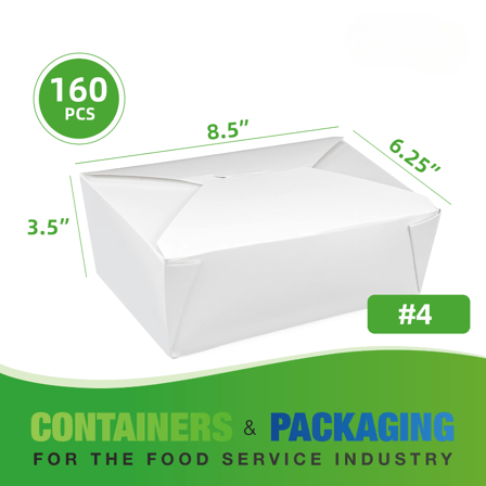 #4 White Microwavable Folded Paper Take-Out Containers 8.5" x 6.25" x 3.5" - (160/Case)