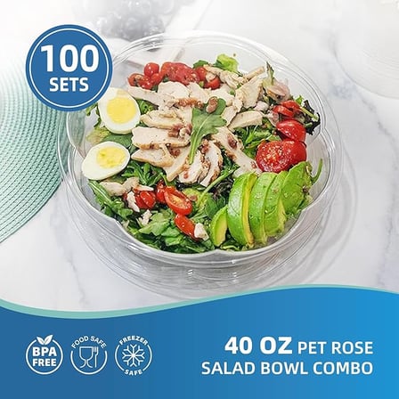 Freshly made vegetable salad served in an 40 oz. clear PET plastic salad bowl with lid​.jpg