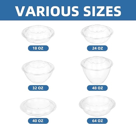 Multiple sizes of clear PET plastic salad bowls with lids​.jpg