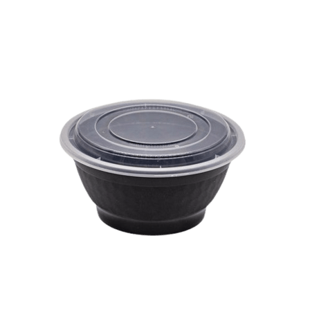 42 oz. Black 7" Round Microwavable Heavy Weight Bowl with Clear Lid - (150/Case) - Image 1 of 4