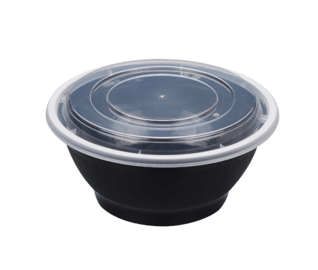 42 oz. Black Round Microwavable Heavy Weight Plastic Bowls with Lids - (150/Case)