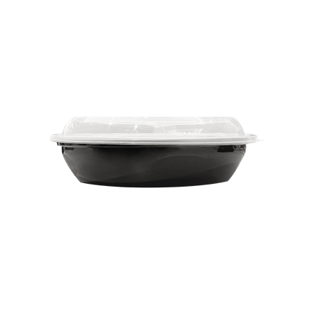 42 oz. 8" Black Plastic Round Container with Lid - (200/Case)