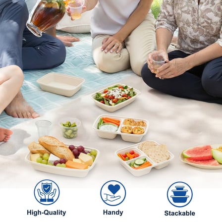 45 oz Beige Microwavable Rectangular PP Plastic Food Container with Clear Lid, 3-Compartment - (1-0/Case) - Thumbnail 6