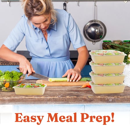 48 oz Beige Microwavable Square PP Plastic Food Container with Clear Lid - (100/Case) - Thumbnail 4