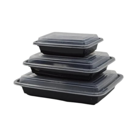 48-ounce stackable black rectangular plastic meal prep containers with clear lids.jpg