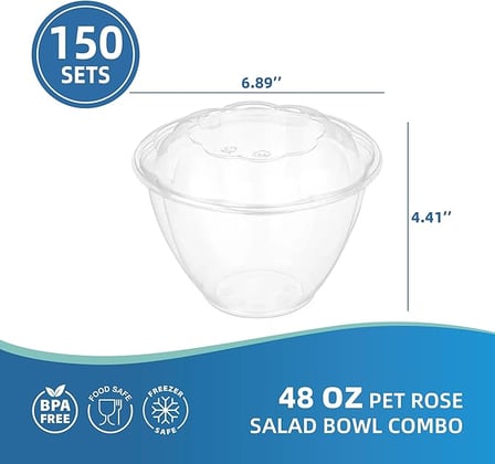 48 oz. Clear PET plastic salad bowl with lid shown with dimensions.jpg