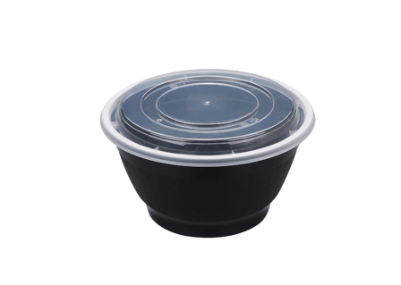 48 oz. Black Round Microwavable Heavy Weight Plastic Bowls with Lids - (150/Case)