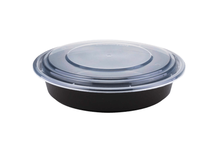 48 oz. Black Round Microwavable Heavy Weight Plastic Food Containers with Lids - (150/Case)
