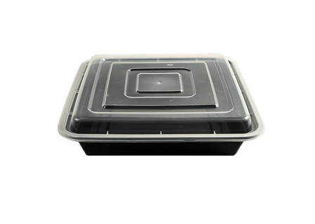 48 oz. Black Square Microwavable Heavy Weight Plastic Food Containers with Lids - (150/Case)