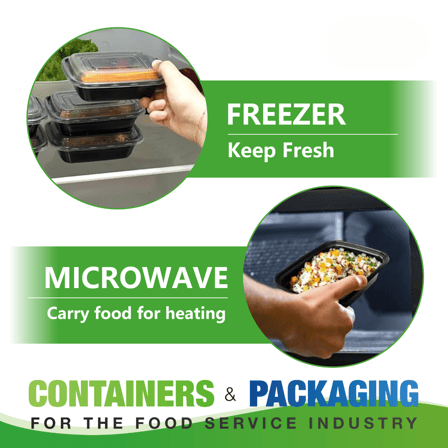 48 oz. Black Square Microwavable Heavy Weight Plastic Food Containers with Lids - (150/Case)