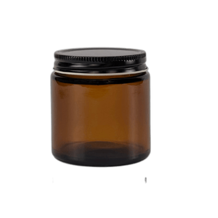 4oz. Amber Glass 58-400 Straight Sided Round Jar with Black Metal Lid