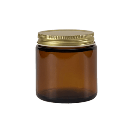 4oz. Amber Glass 58-400 Straight Sided Round Jar with Gold Metal Lid