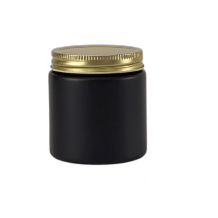 4oz. Black Matte Glass 58-400 Straight Sided Round Jar with Gold Metal Lid