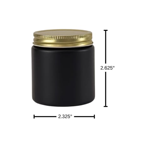 4oz. Black Matte Glass 58-400 Straight Sided Round Jar with Gold Metal Lid