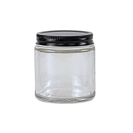4oz. Clear Glass 58-400 Straight Sided Round Jar with Black Metal Lid