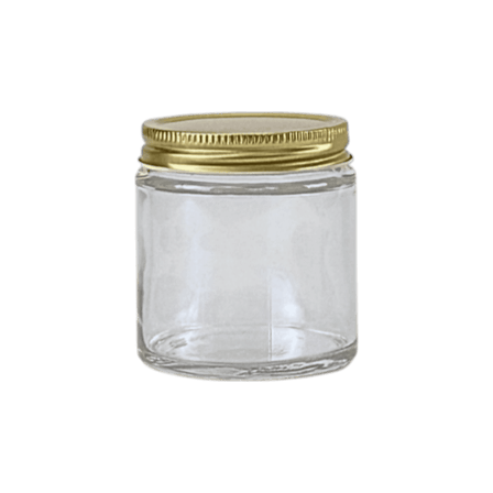 4oz. Clear Glass 58-400 Straight Sided Round Jar with Gold Metal Lid