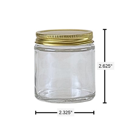 4oz. Clear Glass 58-400 Straight Sided Round Jar with Gold Metal Lid
