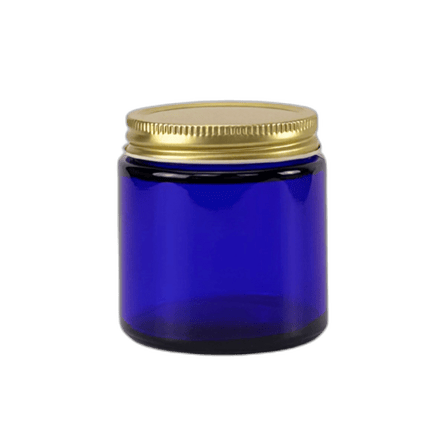 4oz. Cobalt Blue Glass 58-400 Straight Sided Round Jar with Gold Metal Lid